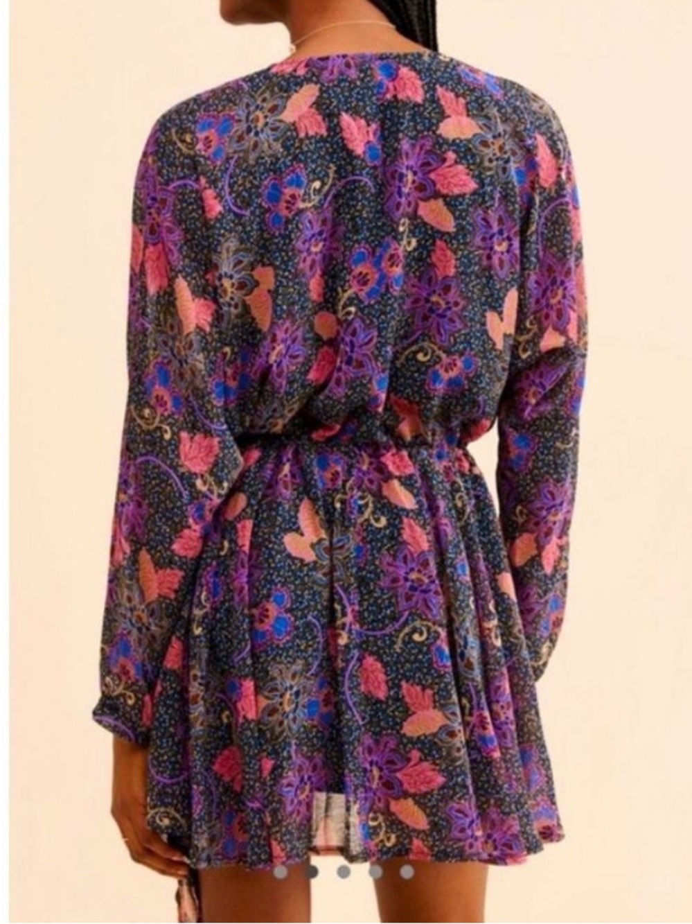 Free People Teegan Mini Dress in Twilight Combo. Faux Wrap Boho Long Sleeve. Med - Picture 3 of 15